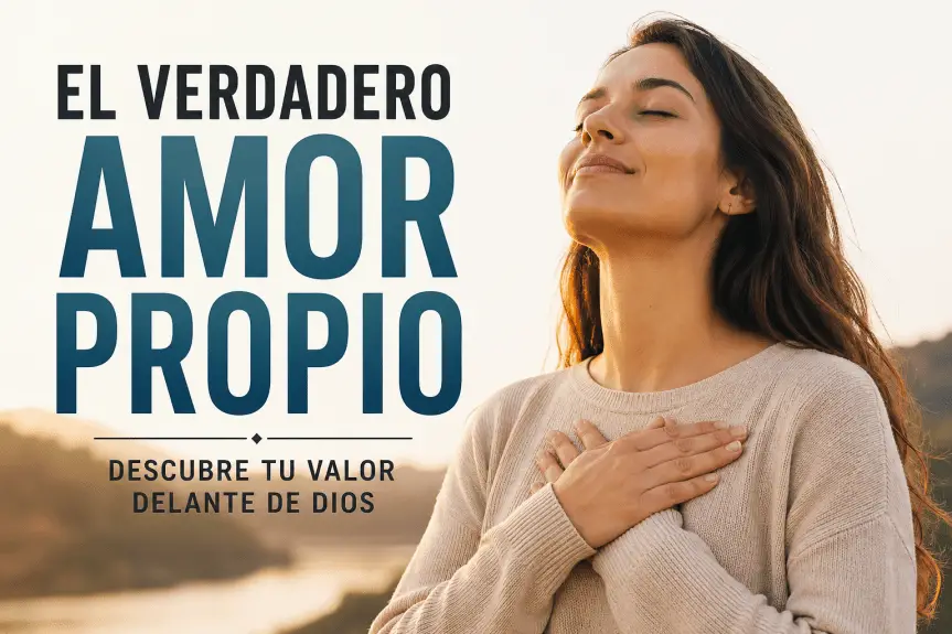 Mujer con manos sobre el pecho reflejando paz y valor personal, representando el verdadero amor propio según la Biblia