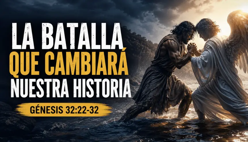 Batalla de Jacob con el ángel en Génesis 32 representada como lucha espiritual intensa que transforma la vida